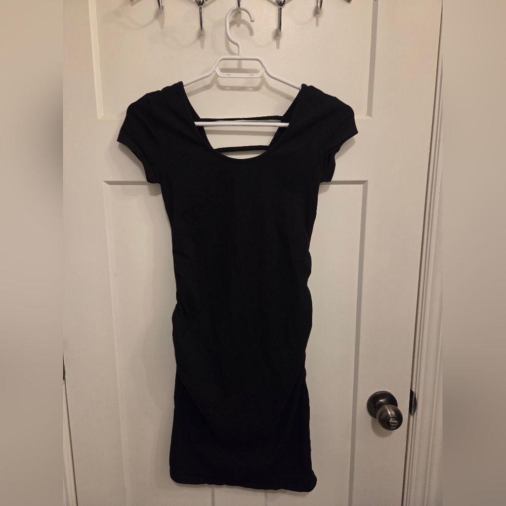 Thyme Maternity Black One-Shoulder Maternity Dress with Back Straps
